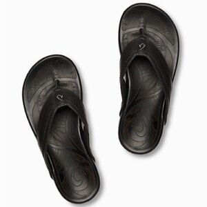 Loukas Leather Black Flip Flop Sandals